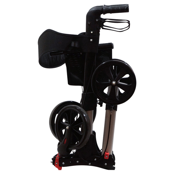 Grey Aluminium 4 Wheel Rollator Walking Aid - Flat Folding - 136kg Weight Limit Loops