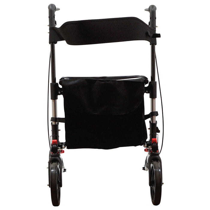 Grey Aluminium 4 Wheel Rollator Walking Aid - Flat Folding - 136kg Weight Limit Loops