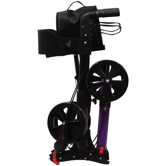 Purple Aluminium 4 Wheel Rollator Walking Aid - Flat Folding 136kg Weight Limit Loops