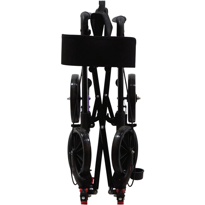 Purple Aluminium 4 Wheel Rollator Walking Aid - Flat Folding 136kg Weight Limit Loops