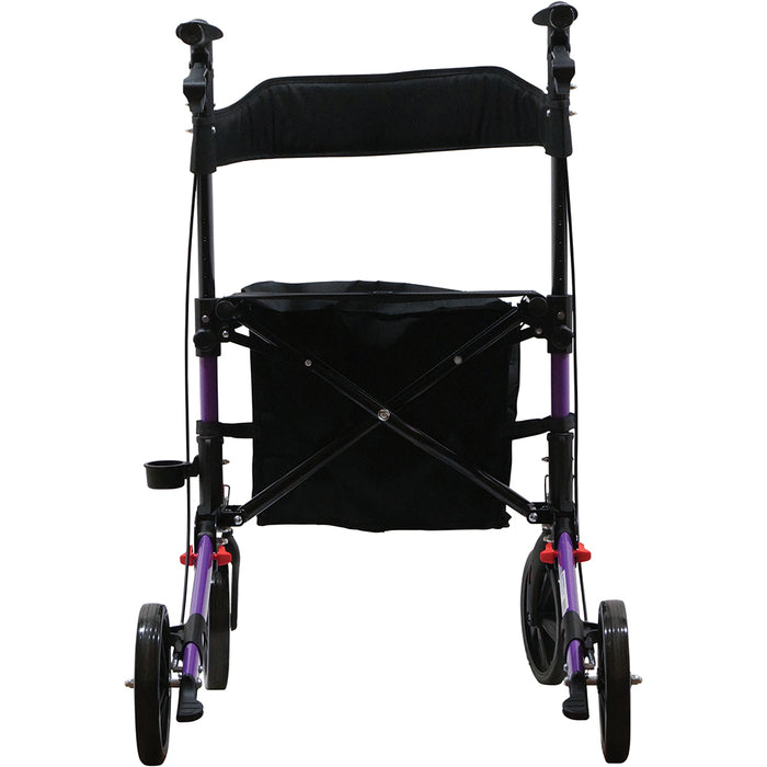 Purple Aluminium 4 Wheel Rollator Walking Aid - Flat Folding 136kg Weight Limit Loops