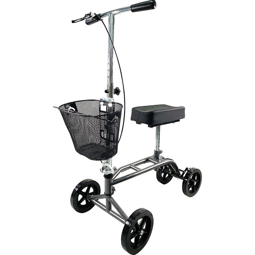 Silver Steerable Knee Walker - Height Adjustable Compact Mobility Walking Aid Loops
