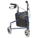 Blue Three Wheeled Steel Walker - Puncture Proof Tyres - 115kg Weight Limit Loops