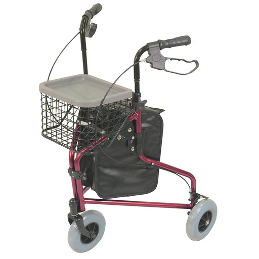 Red Foldable Aluminium Tri-Walker - Bag AND Basket Included - 132kg Weight Limit Loops