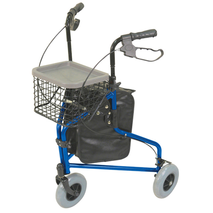 Blue Foldable Aluminium Tri-Walker - Bag AND Basket Included 132kg Weight Limit Loops