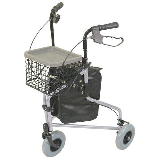 Silver Foldable Aluminium Tri-Walker Bag AND Basket Included 132kg Weight Limit Loops