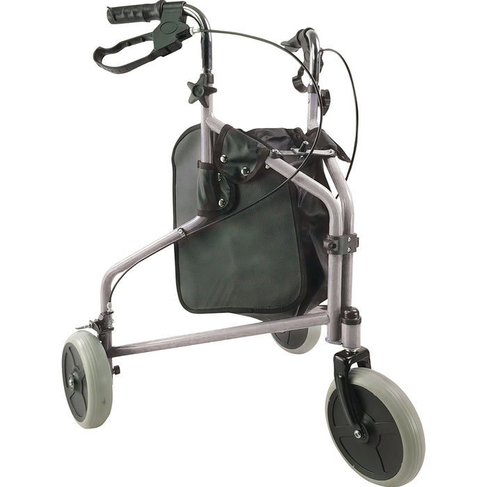 Silver Three Wheeled Steel Tri-Walker - Height Adjustable - 115kg Weight Limit Loops