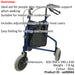 Blue Three Wheeled Foldable Tri-Walker - Bag Included - 132kg Weight Limit Loops
