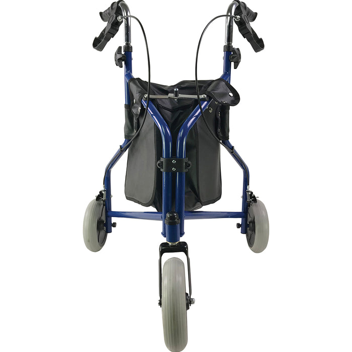 Blue Three Wheeled Foldable Tri-Walker - Bag Included - 132kg Weight Limit Loops