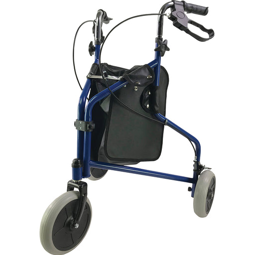 Blue Three Wheeled Foldable Tri-Walker - Bag Included - 132kg Weight Limit Loops