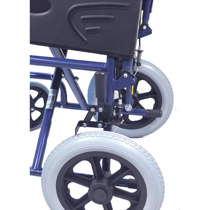 Deluxe Attendant Propelled Steel Wheelchair - Compact Foldable Design - Blue Loops