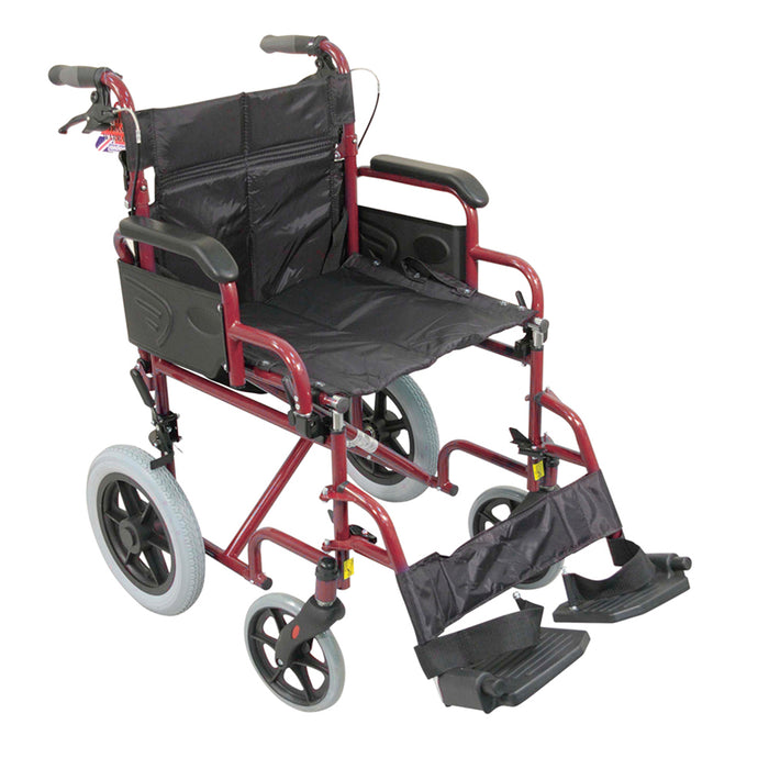 Deluxe Attendant Propelled Steel Wheelchair - Compact Foldable Design - Red Loops