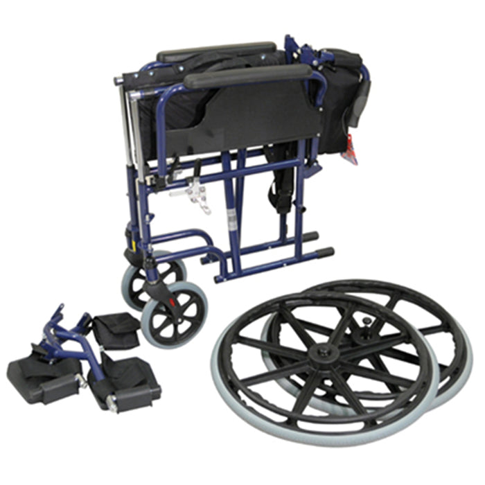 Deluxe Self Propelled Steel Wheelchair - Semi-Foldable Design - Blue Finish Loops