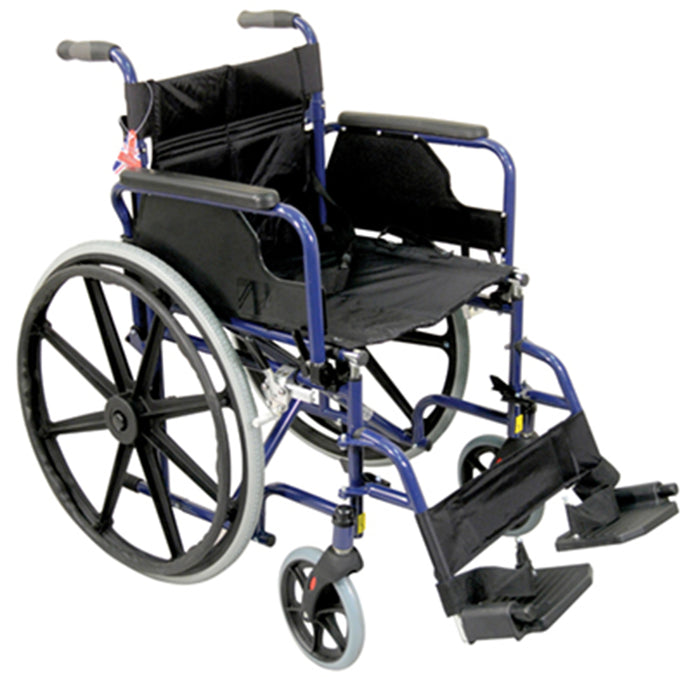 Deluxe Self Propelled Steel Wheelchair - Semi-Foldable Design - Blue Finish Loops