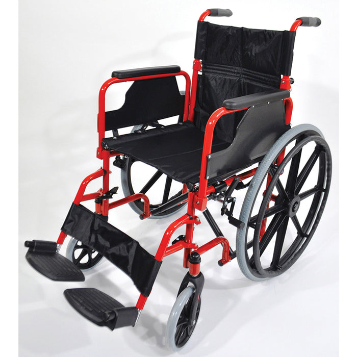 Deluxe Self Propelled Steel Wheelchair - Semi-Foldable Design - Red Finish Loops