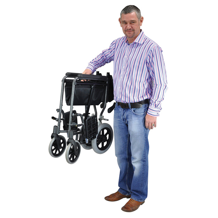 Lightweight Aluminium Compact Attendant Propelled Transport Wheelchair Hammered Loops