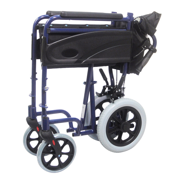 Lightweight Aluminium Compact Attendant Propelled Transport Wheelchair - Blue Loops