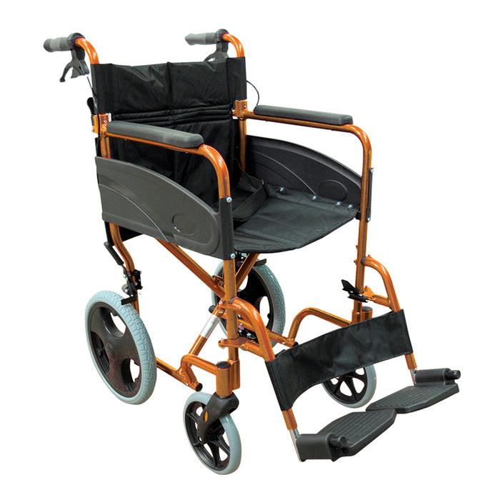 Lightweight Aluminium Compact Attendant Propelled Transport Wheelchair - Orange Loops