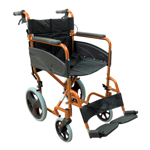 Lightweight Aluminium Compact Attendant Propelled Transport Wheelchair - Orange Loops