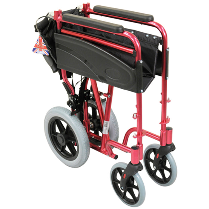 Lightweight Aluminium Compact Attendant Propelled Transport Wheelchair - Pink Loops