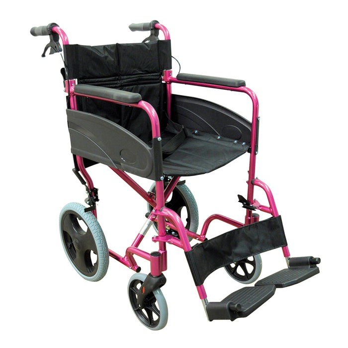 Lightweight Aluminium Compact Attendant Propelled Transport Wheelchair - Pink Loops