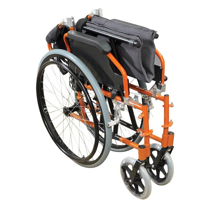 Deluxe Self Propelled Aluminium Wheelchair - Compact Foldable Design - Orange Loops