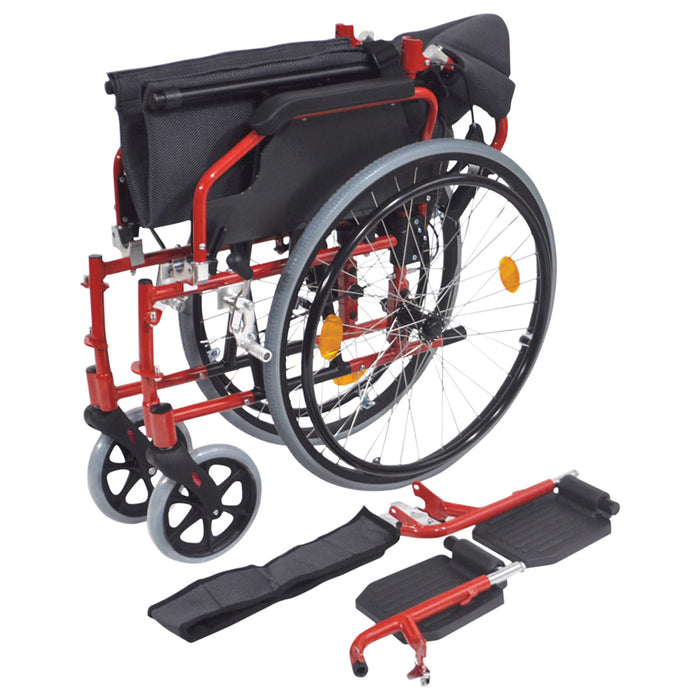 Deluxe Self Propelled Aluminium Wheelchair - Compact Foldable Design - Red Loops