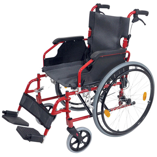 Deluxe Self Propelled Aluminium Wheelchair - Compact Foldable Design - Red Loops
