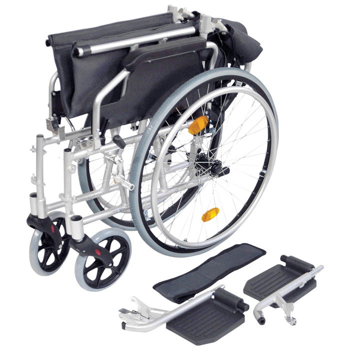 Deluxe Self Propelled Aluminium Wheelchair - Compact Foldable Design - Silver Loops