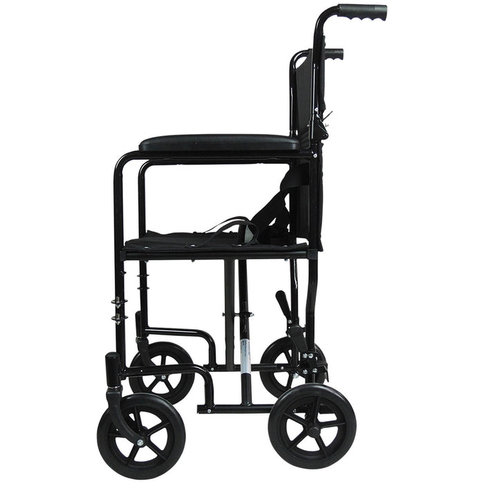 Lightweight Steel Compact Attendant Propelled Transit Wheelchair - Black Loops