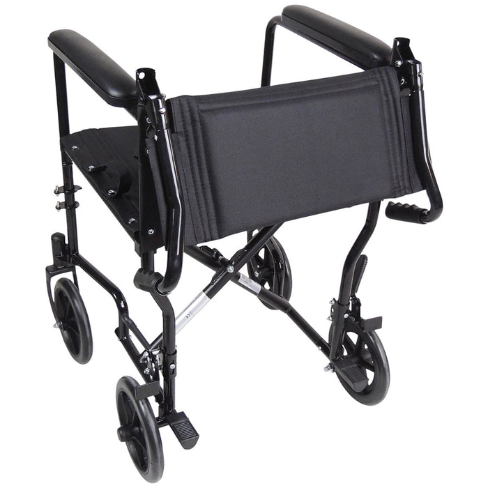 Lightweight Steel Compact Attendant Propelled Transit Wheelchair - Black Loops