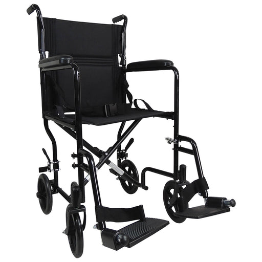 Lightweight Steel Compact Attendant Propelled Transit Wheelchair - Black Loops
