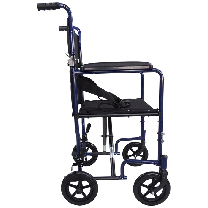 Lightweight Steel Compact Attendant Propelled Transit Wheelchair - Blue Loops