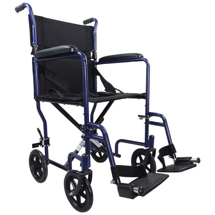 Lightweight Steel Compact Attendant Propelled Transit Wheelchair - Blue Loops