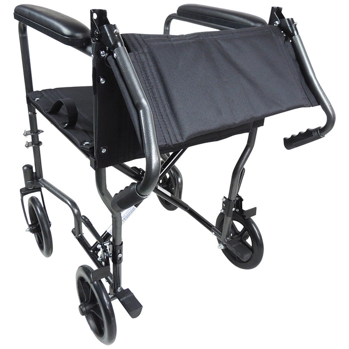 Lightweight Steel Compact Attendant Propelled Transit Wheelchair - Hammered Grey Loops