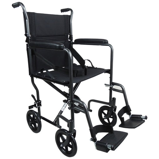 Lightweight Steel Compact Attendant Propelled Transit Wheelchair - Hammered Grey Loops