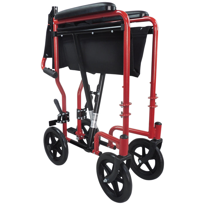 Lightweight Steel Compact Attendant Propelled Transit Wheelchair - Red Loops