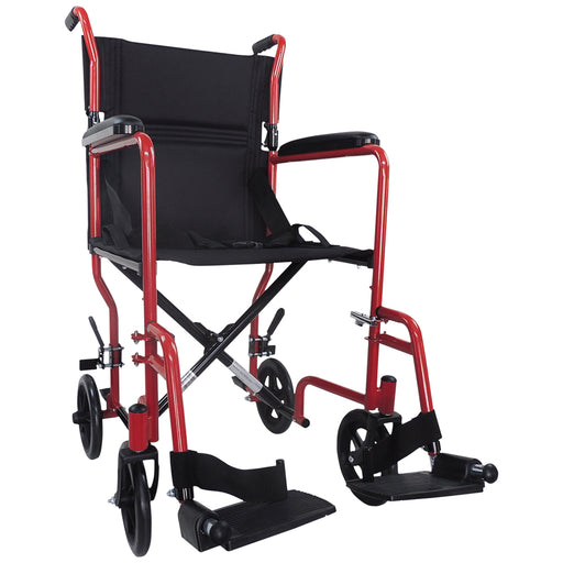 Lightweight Steel Compact Attendant Propelled Transit Wheelchair - Red Loops