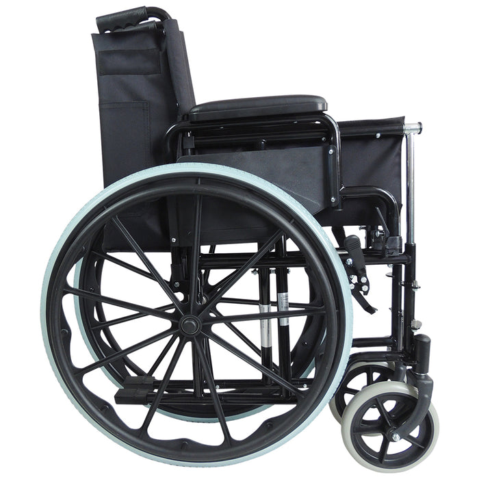 Lightweight Self Propelled Steel Transit Wheelchair - Foldable Design - Black Loops