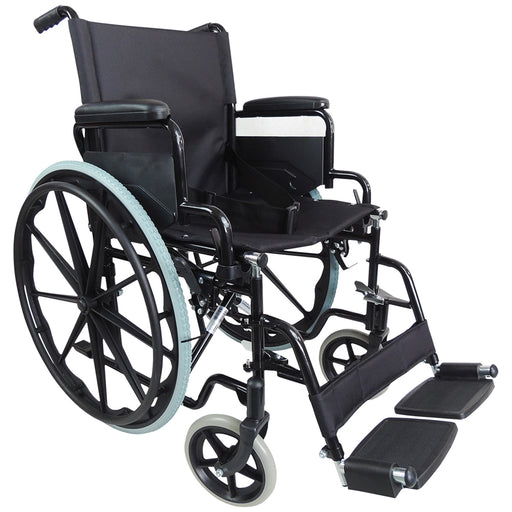 Lightweight Self Propelled Steel Transit Wheelchair - Foldable Design - Black Loops