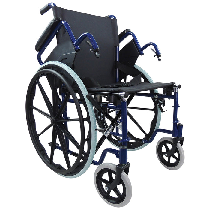 Lightweight Self Propelled Steel Transit Wheelchair - Foldable Design - Blue Loops
