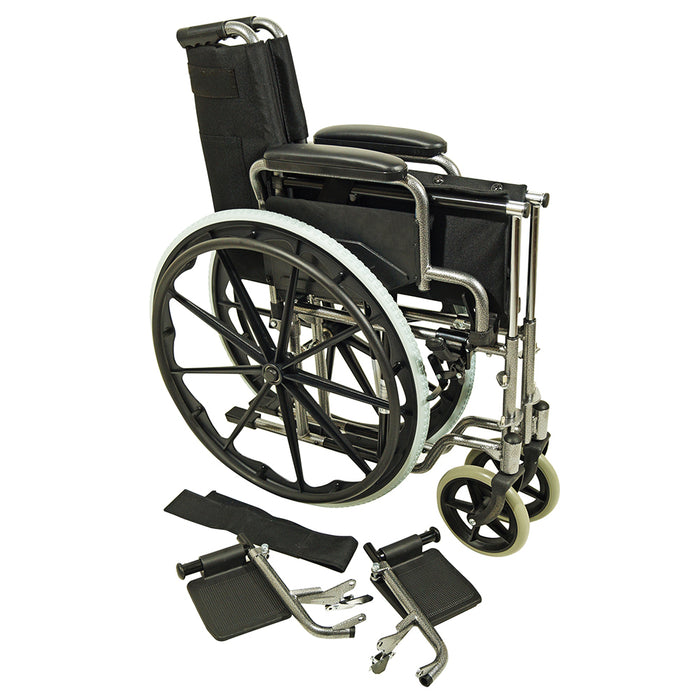 Lightweight Self Propelled Steel Transit Wheelchair - Foldable Design - Hammered Loops