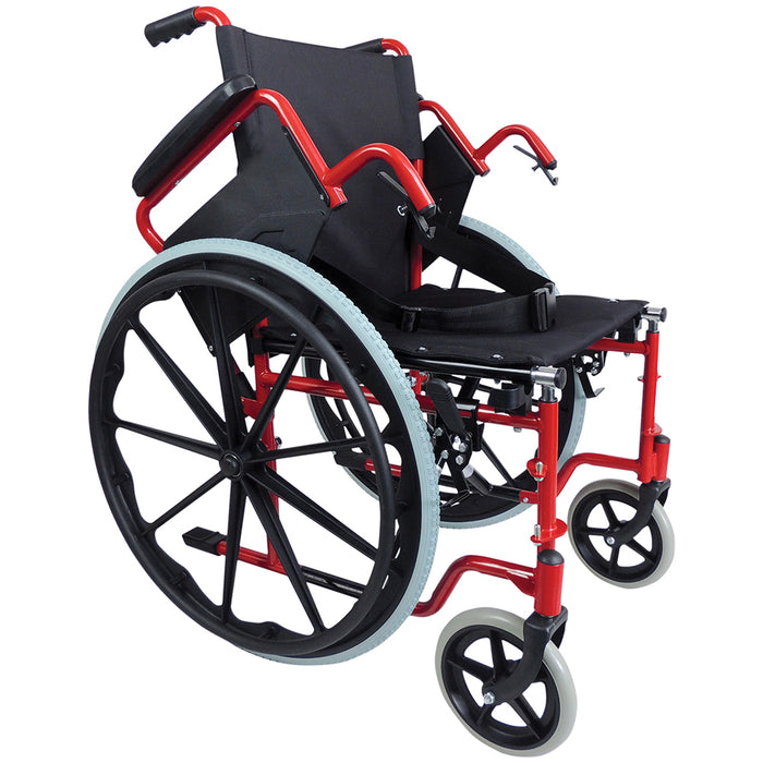 Lightweight Self Propelled Steel Transit Wheelchair - Foldable Design - Red Loops