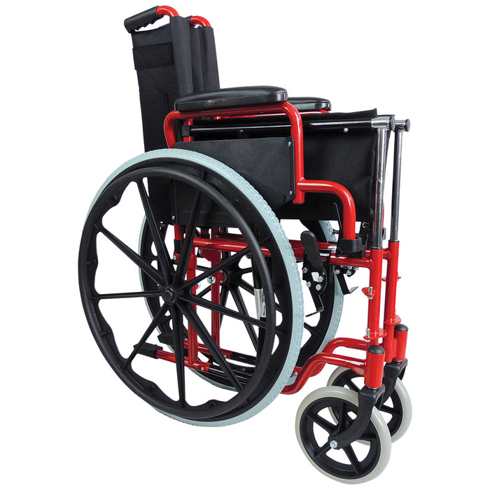 Lightweight Self Propelled Steel Transit Wheelchair - Foldable Design - Red Loops