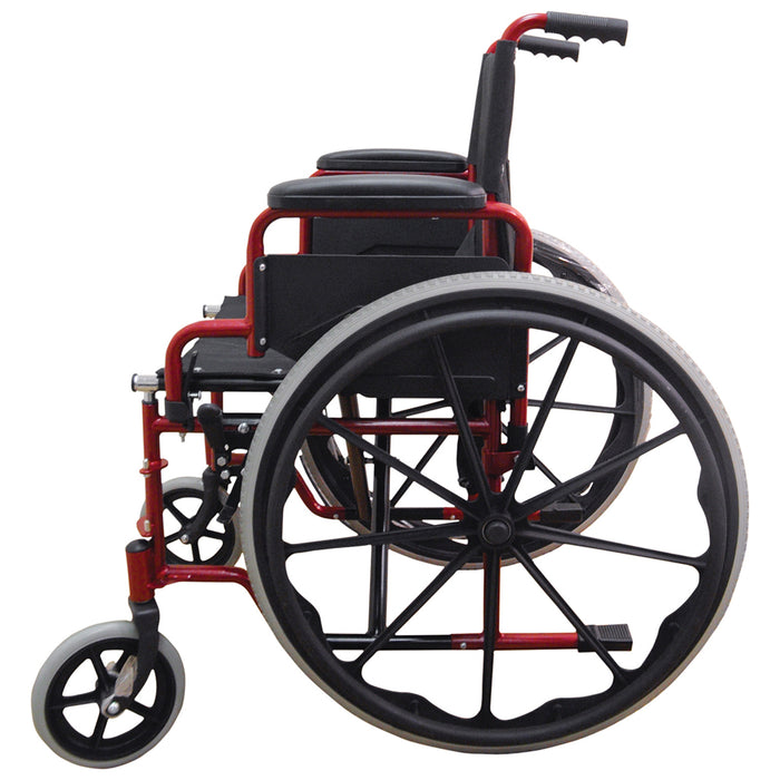 Lightweight Self Propelled Steel Transit Wheelchair - Foldable Design - Red Loops