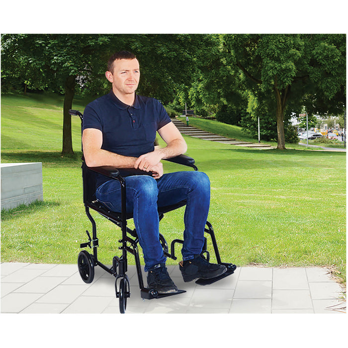 Compact Attendant Propelled Lightweight Aluminium Transit Wheelchair - Black Loops