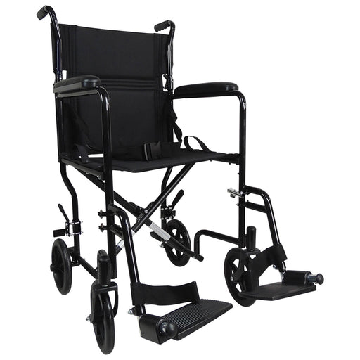 Compact Attendant Propelled Lightweight Aluminium Transit Wheelchair - Black Loops