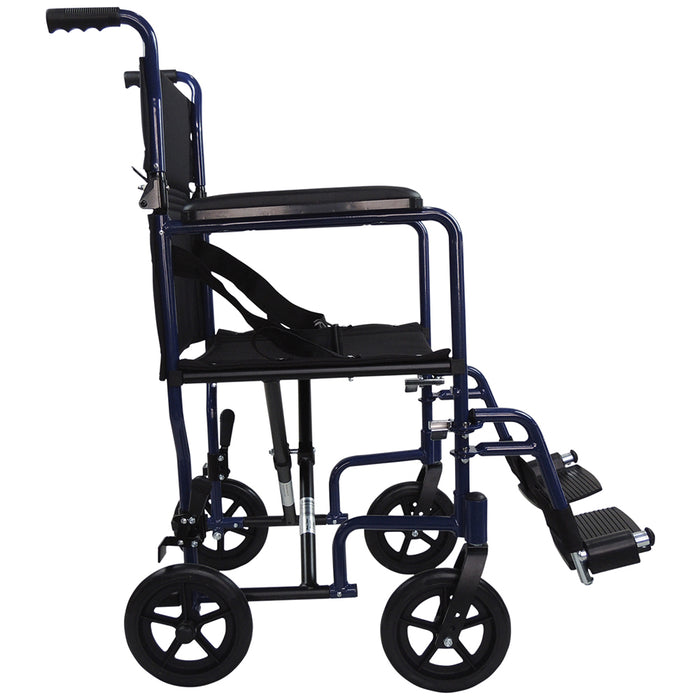 Compact Attendant Propelled Lightweight Aluminium Transit Wheelchair - Blue Loops