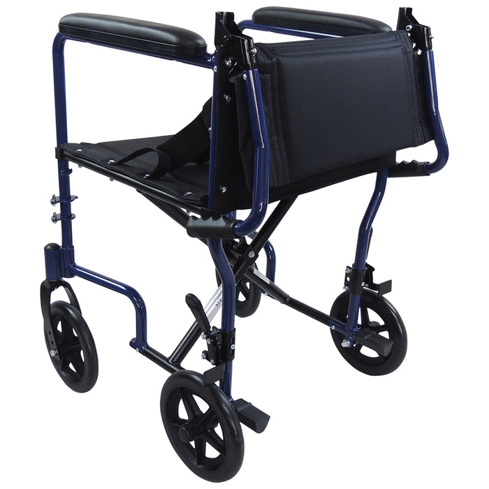 Compact Attendant Propelled Lightweight Aluminium Transit Wheelchair - Blue Loops