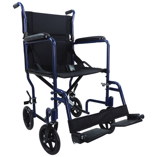 Compact Attendant Propelled Lightweight Aluminium Transit Wheelchair - Blue Loops